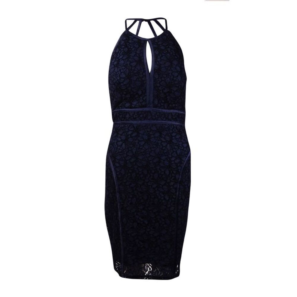 Xscape Women's Keyhole Lace Halter Dress - Navy